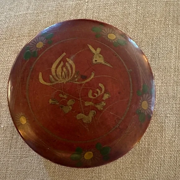 Handcrafted Japanese Lacquer Meiji Wood Box Maki-e Red Floral Bird Design OOAK
